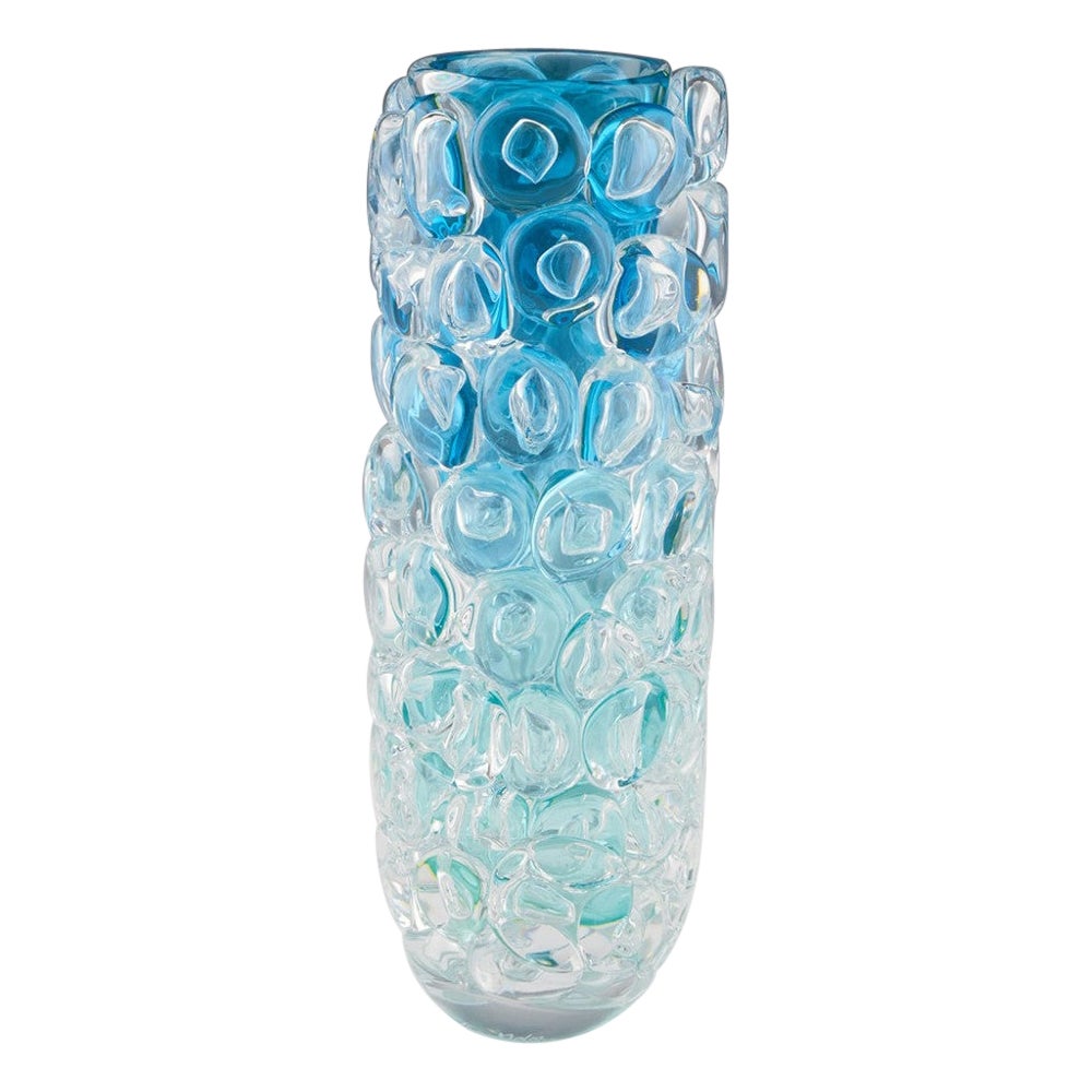 Zylindrische Vase 2023 von Allister Malcolm, Leuchtend Aqua, Blasenwickelung, zylindrisch im Angebot
