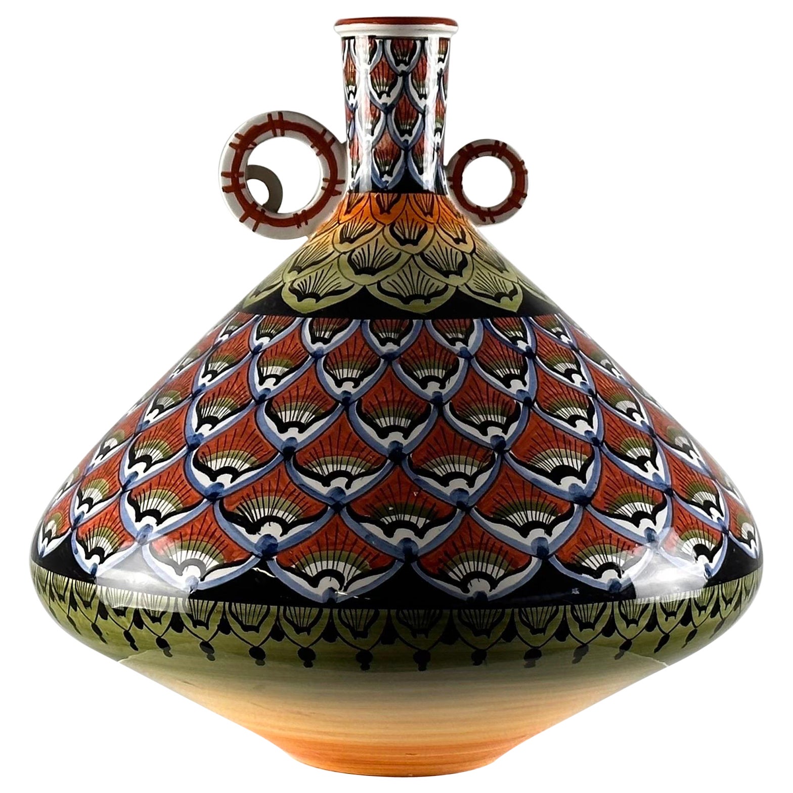 Vase vintage des années 1970 peint à la main - Un délice coloré en vente