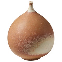 Vase de Vivi Calissendorff, Suède, 1970, abricot, terre cuite, grès, brun clair