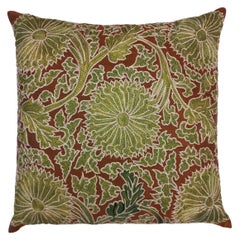 18"x18" Hand Embroidered 100% Silk Handmade Throw Pillow Cover in Brown & Green