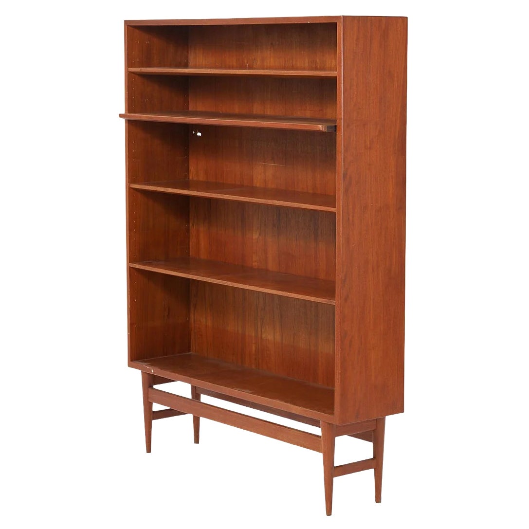 Narrow teak bookcase by erik wørtz For Sale