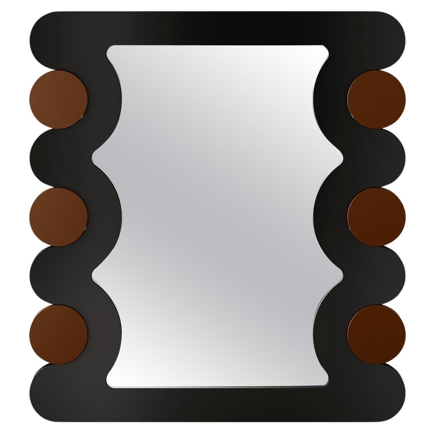 Miroir mural personnalisable Mid-century Wave en Wood Wood Brown laqué, Black Matte