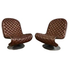 Pair Of Vintage Model E Lounge Chairs By Verner Panton Fritz Hansen Leather
