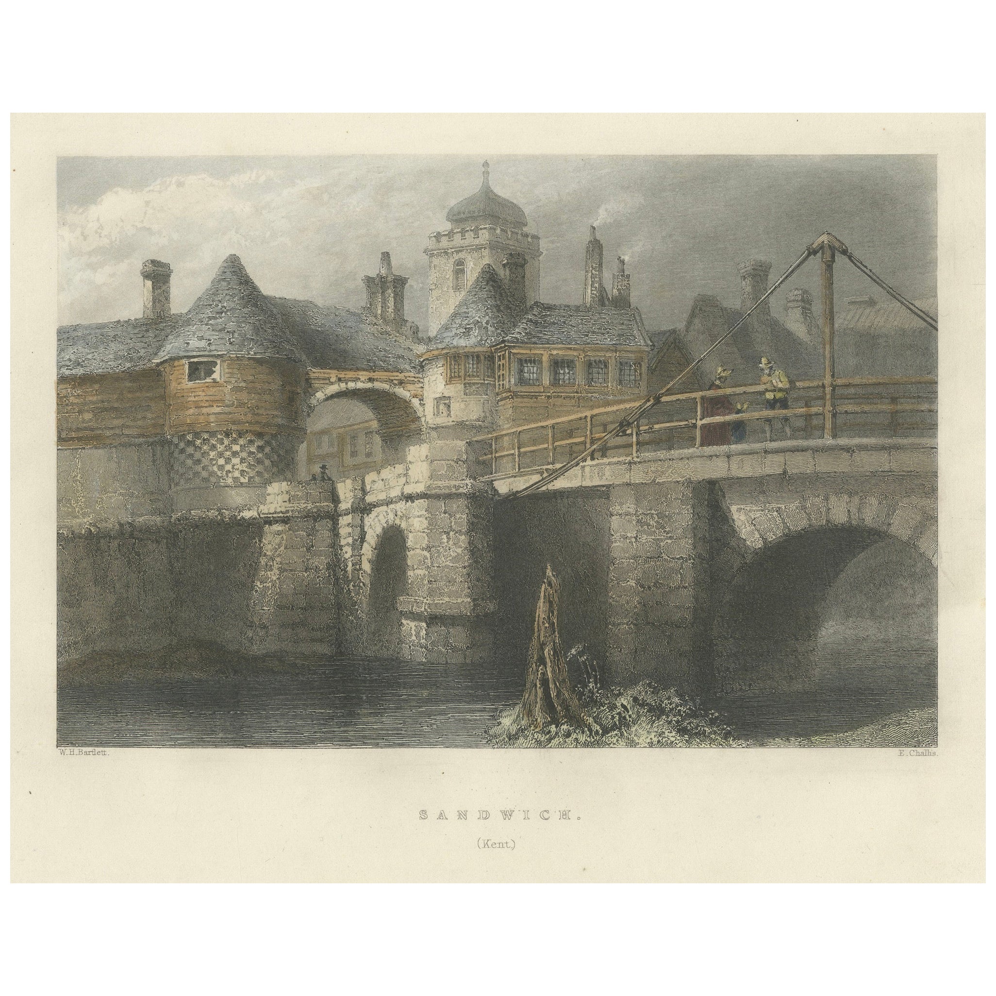 Engraving of Sandwich in Kent, One of the Cinque Ports in the UK, 1841 For Sale