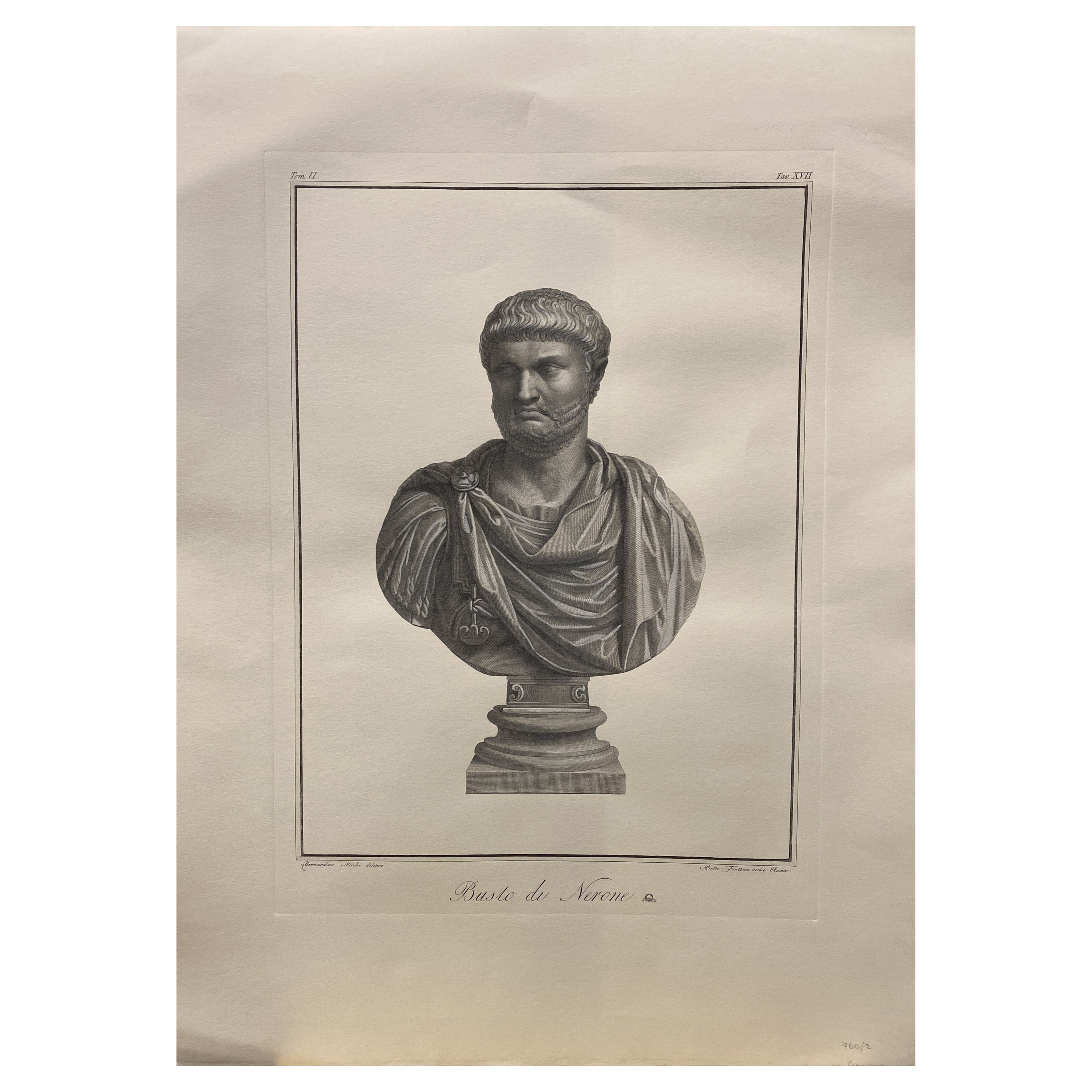 Contemporary Italian Hand Printed Antique Roman Emperor Bust "Nerone" For Sale
