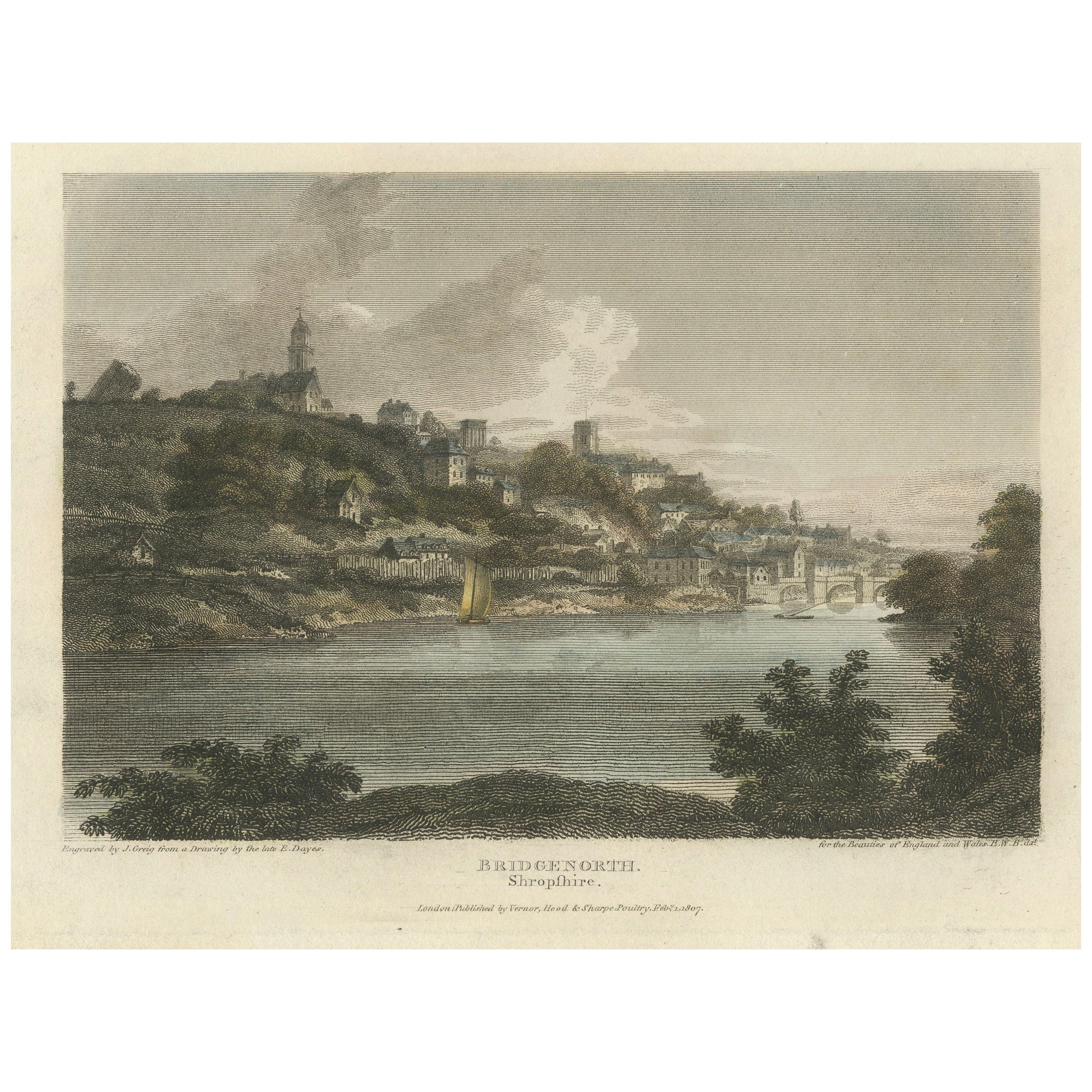 Engraved View of Bridgnorth, a Town in Shropshire, England, 1807 For Sale