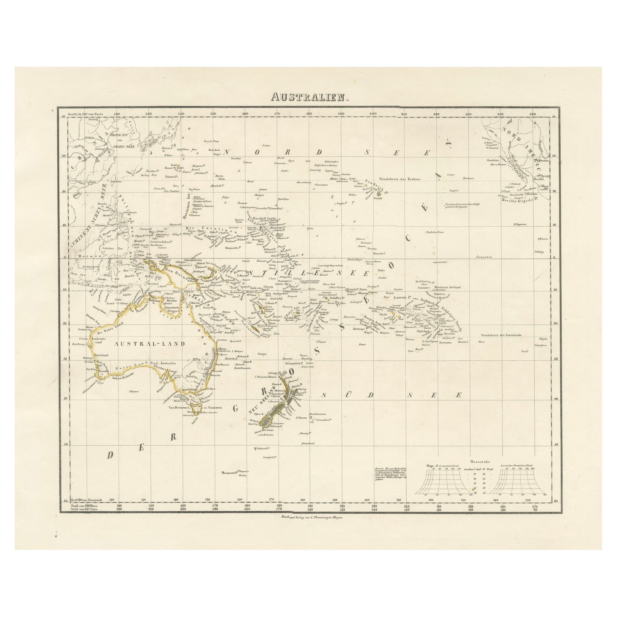 Title: Mid-19th Century Map of Australasia by Carl Flemming - 1855 For Sale