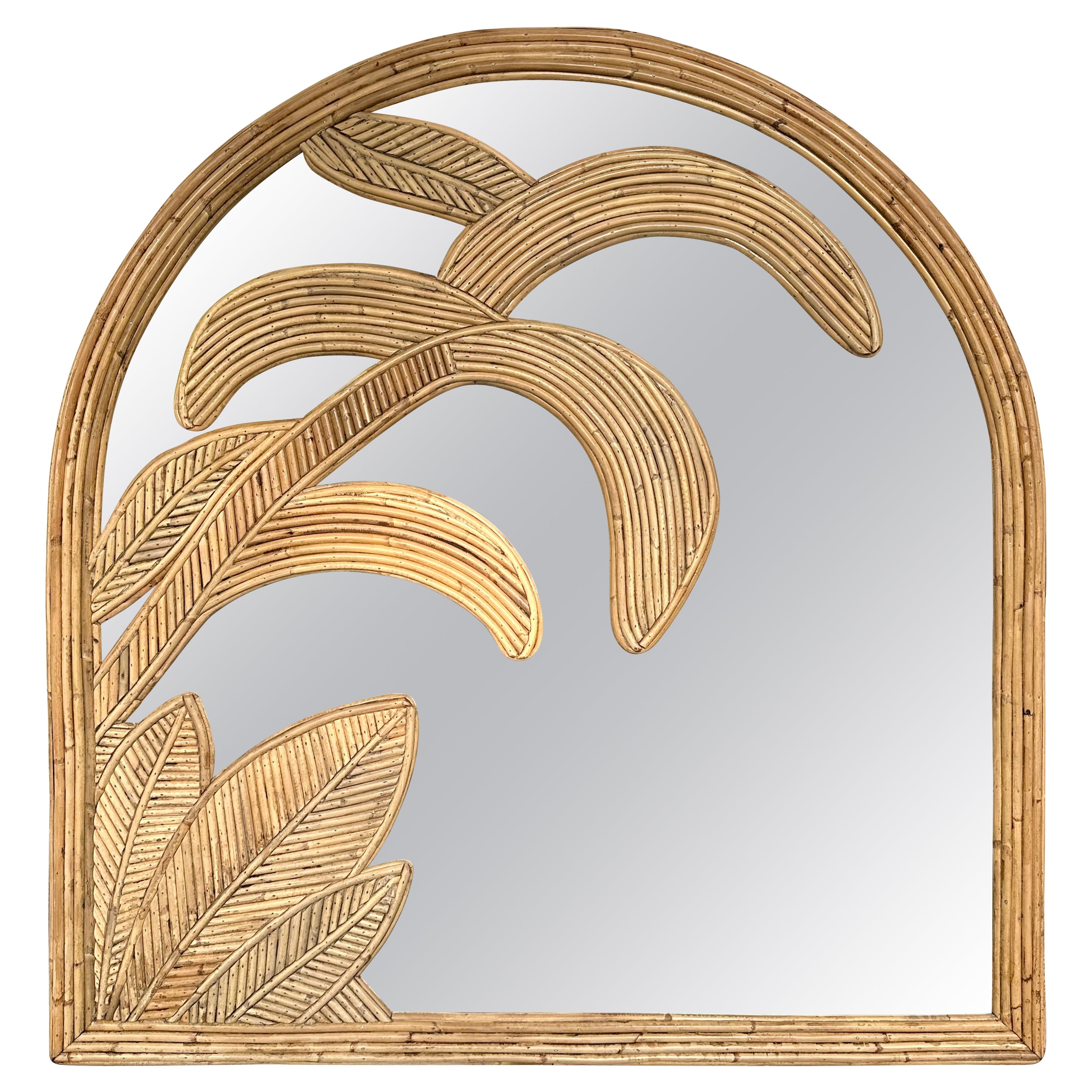 Rattan Palm Tree Mirror by Vivai Del Sud. Italy, 1970s For Sale