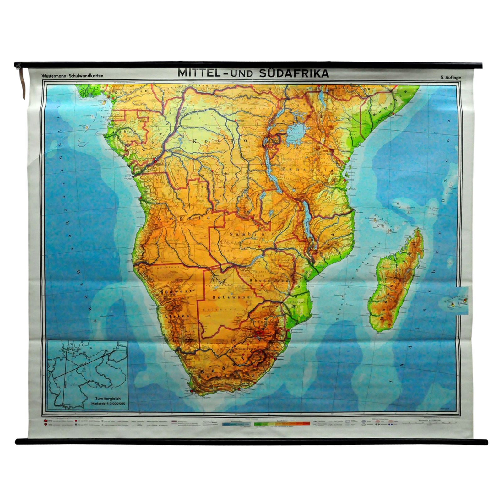 Countrycore Mural Vintage Map Wall Chart Rollable Poster Central South Africa