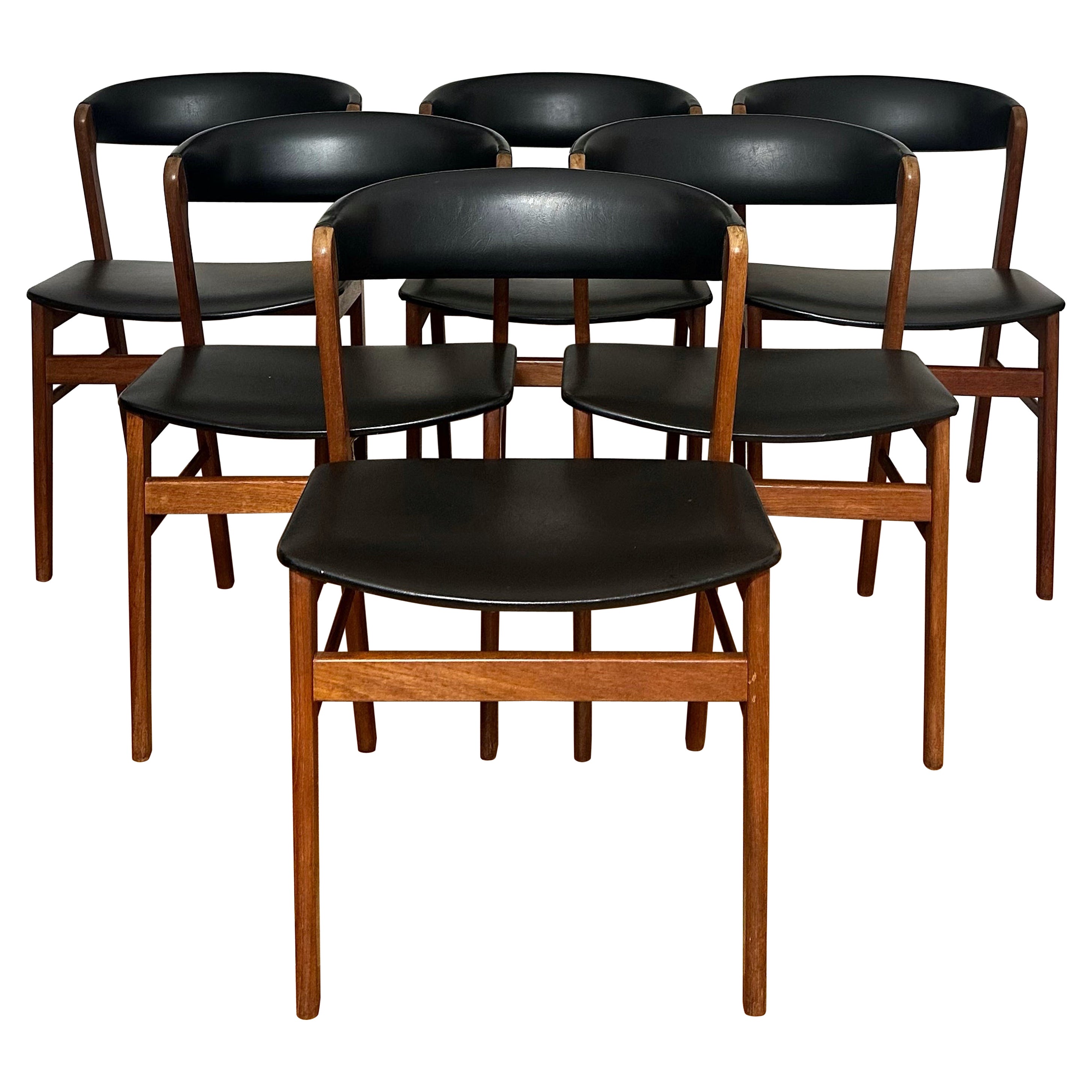Six chaises de salle à manger en teck danois moderne du milieu du siècle par Sax