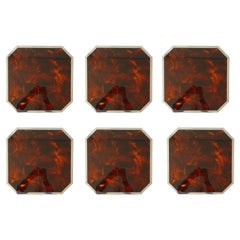 Set of six faux tortoise lucite and chrome placemats, Italy 1970s