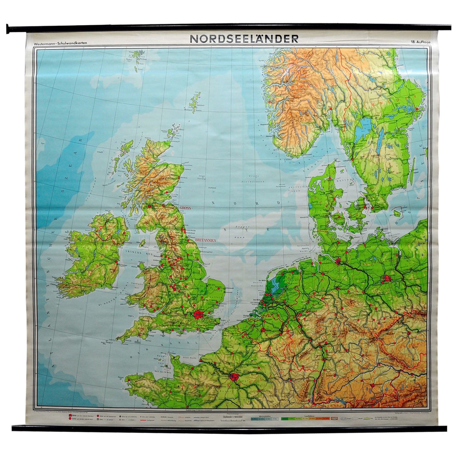 Carte murale Grande-Bretagne, Scandinavie, Nord de la France, Pays-Bas, Allemagne en vente