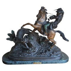 Antoine-Louis Barye (French 1796 - 1875), Cougar Attack, Recast Bronze on Marble