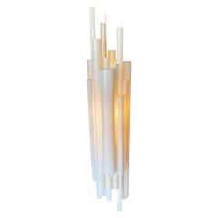 Modernist White Lucite Stacked Tube Chandelier by Rougier, Circa 1970s