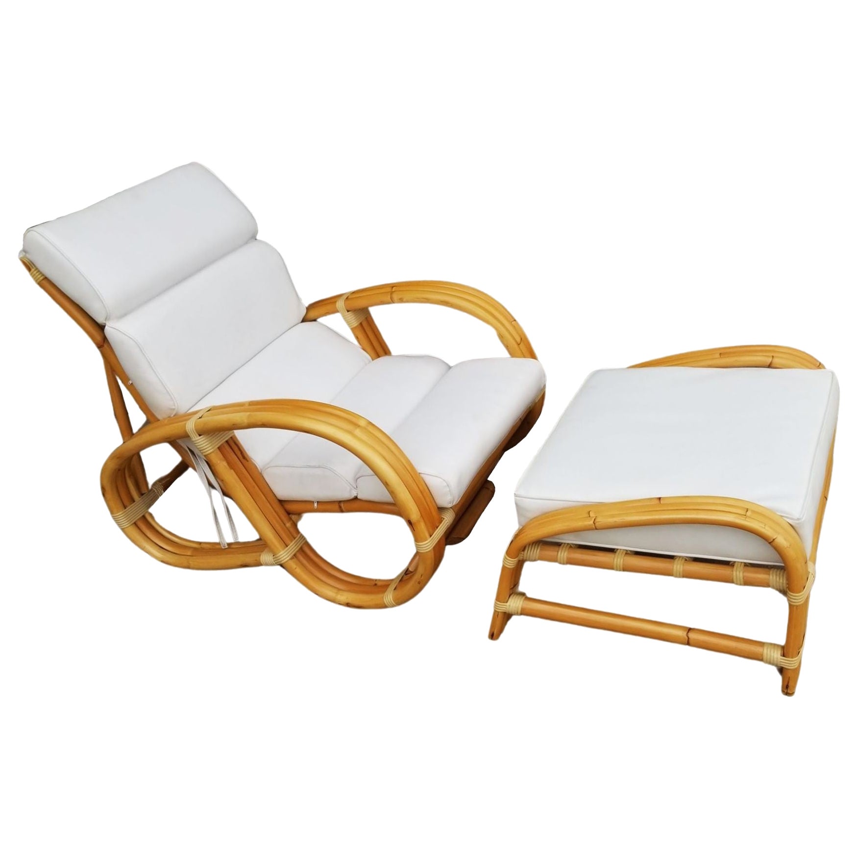 Restored Reverse Pretzel Three Strand Lounge Chair and Matching Ottoman For Sale