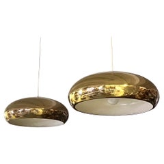 Vintage Pair of Scandinavian Organic Modern Brass Pendants by Bergboms, Sweden 1960