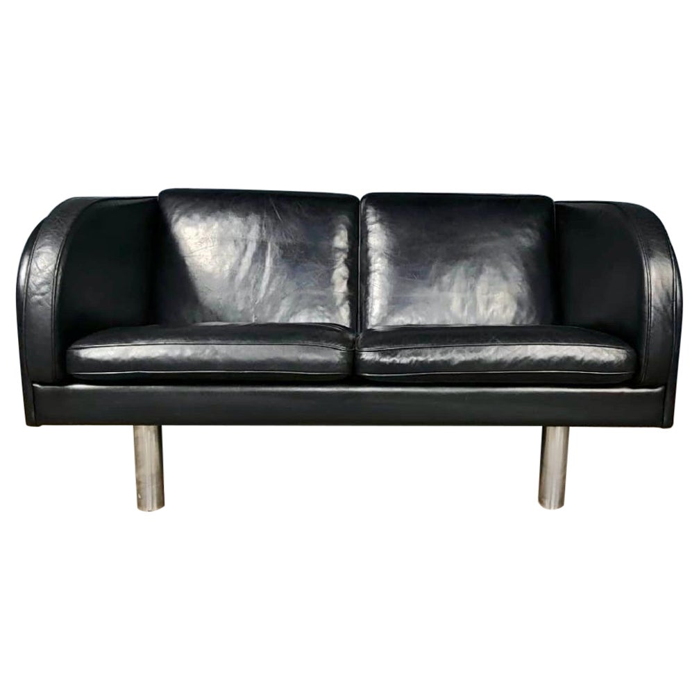 Erik Jørgensen EJ202 2-Sitzer Sofa Jørgen Gammelgaard Schwarzes Leder Mid Century im Angebot