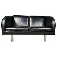 Retro Erik Jørgensen EJ202 2 Seater Sofa Jørgen Gammelgaard Black Leather Mid Century