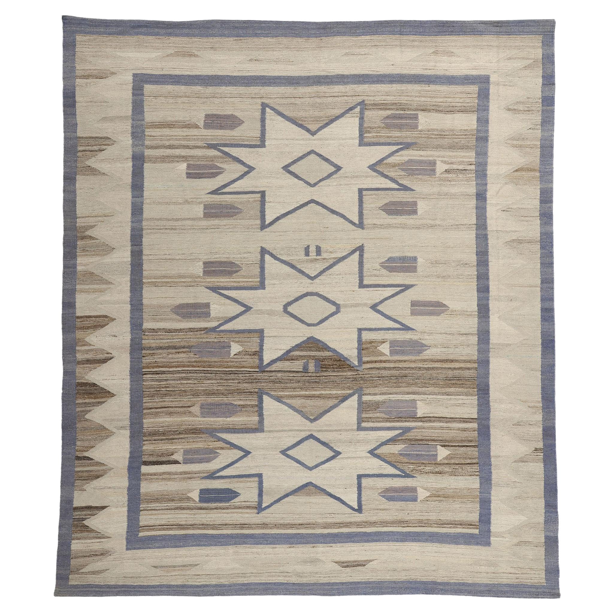 Contemporary Santa Fe Southwest Modern Desert Navajo-Style Flatweave Carpet