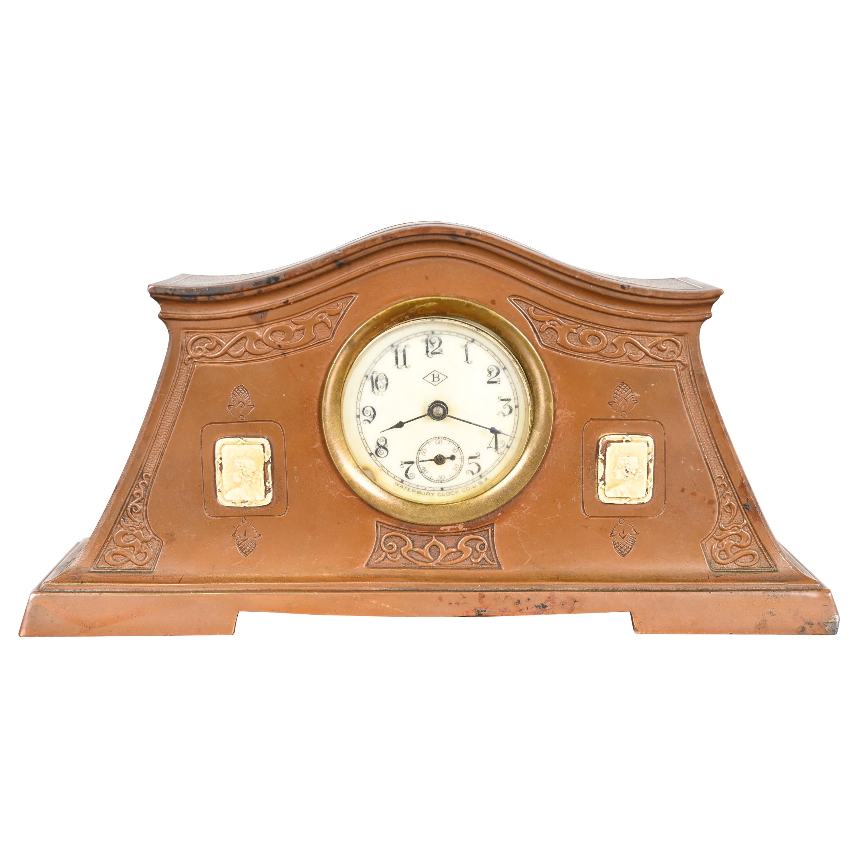 Benedict Studios Arts & Crafts Bronze Mantel Clock, Circa 1910 For Sale