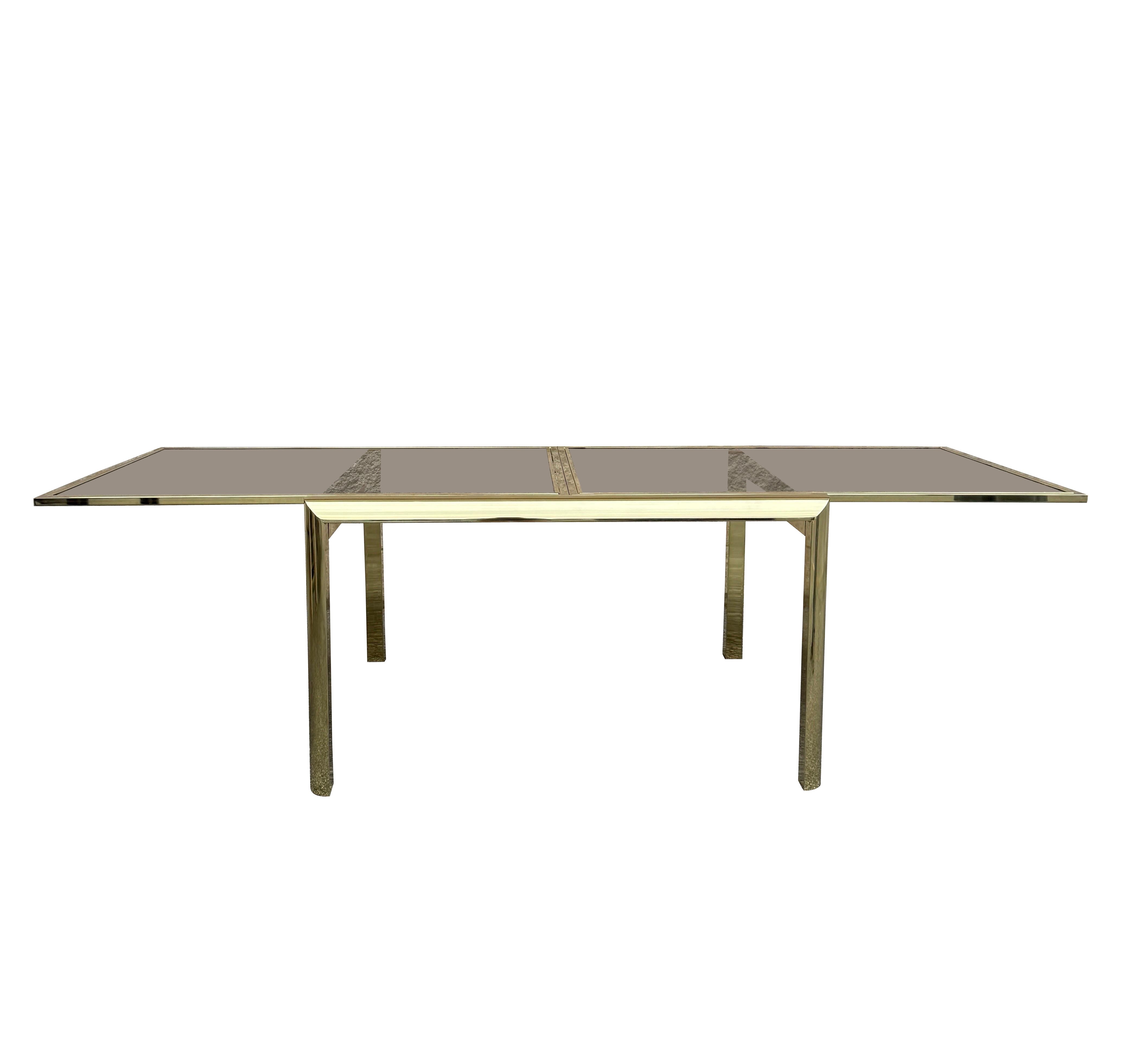 Vintage DIA Hollywood Regency Style Brass and Glass Top Extendable Dining Table For Sale