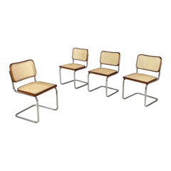 Italian modern Chairs in Vienna straw, wood and steel, 1970s