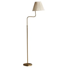 Vintage Swedish Designer, Floor Lamp, Brass, Fabric, Sweden, 1940s