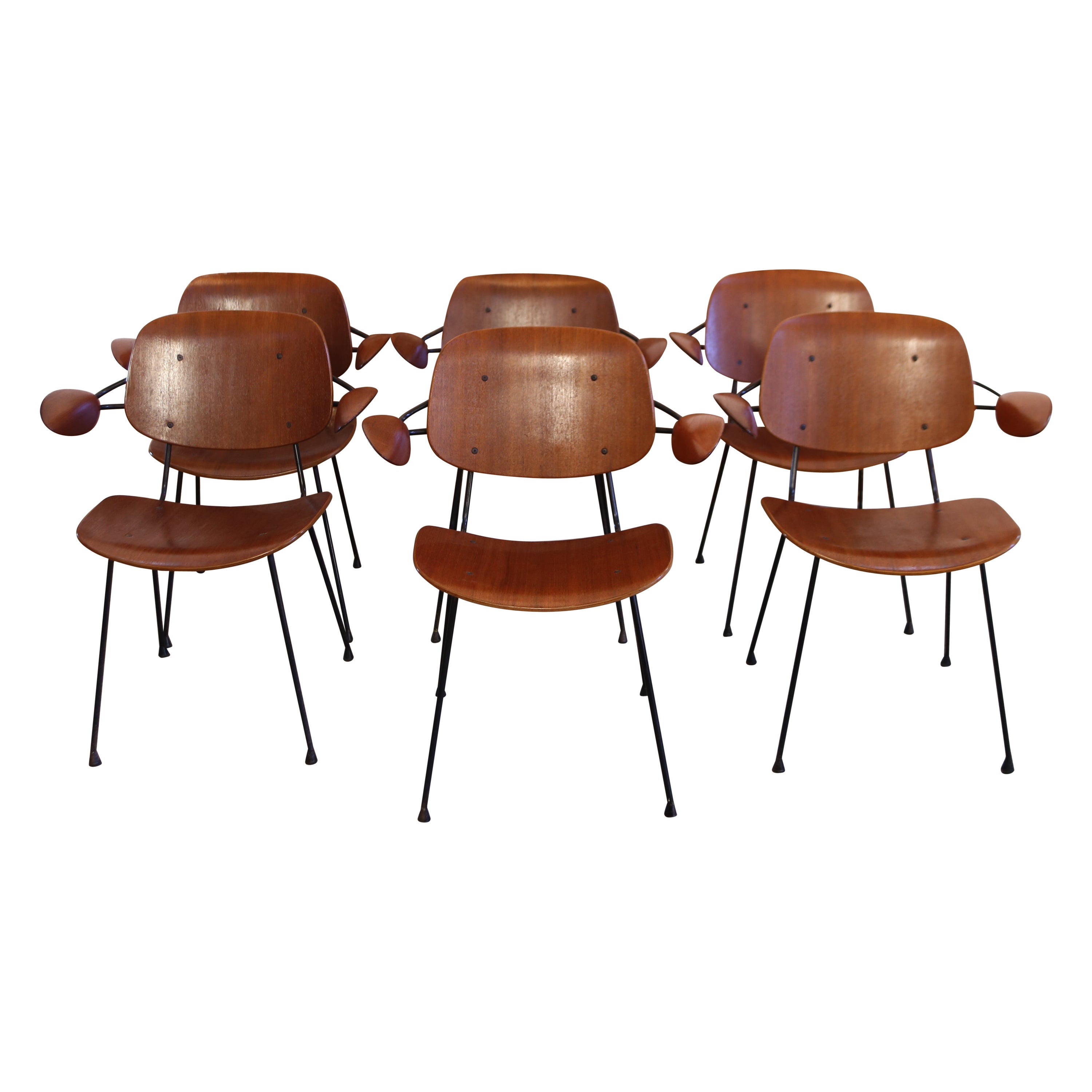 Rare set of 6 armchairs by Carlo Hauner for Forma. Italy, from the 1950s For Sale