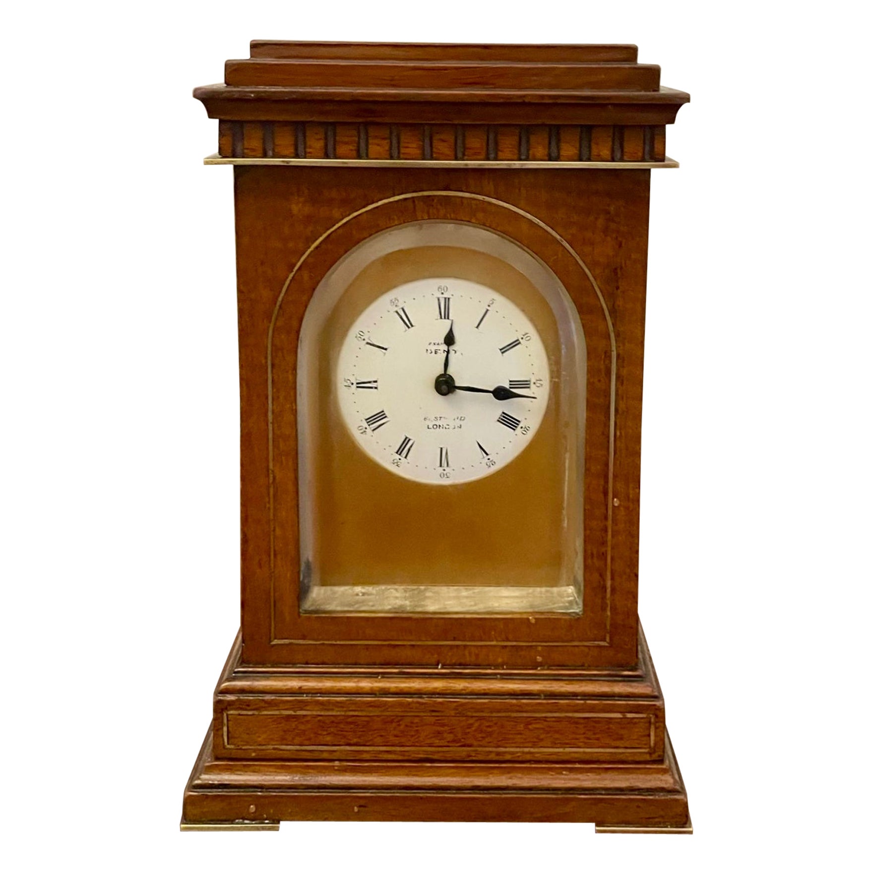 Unusual Antique Victorian Quality Mahogany Brass Inlaid Desk Clock  For Sale