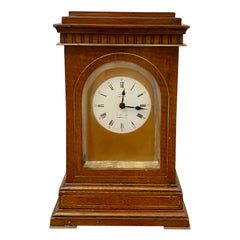 Unusual Used Victorian Quality Mahogany Brass Inlaid Desk Clock 