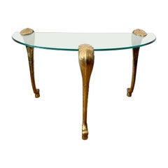 Vintage 1970s Brass Glit and Half Moon Glass Console Table in the Style of p.e. Guerin
