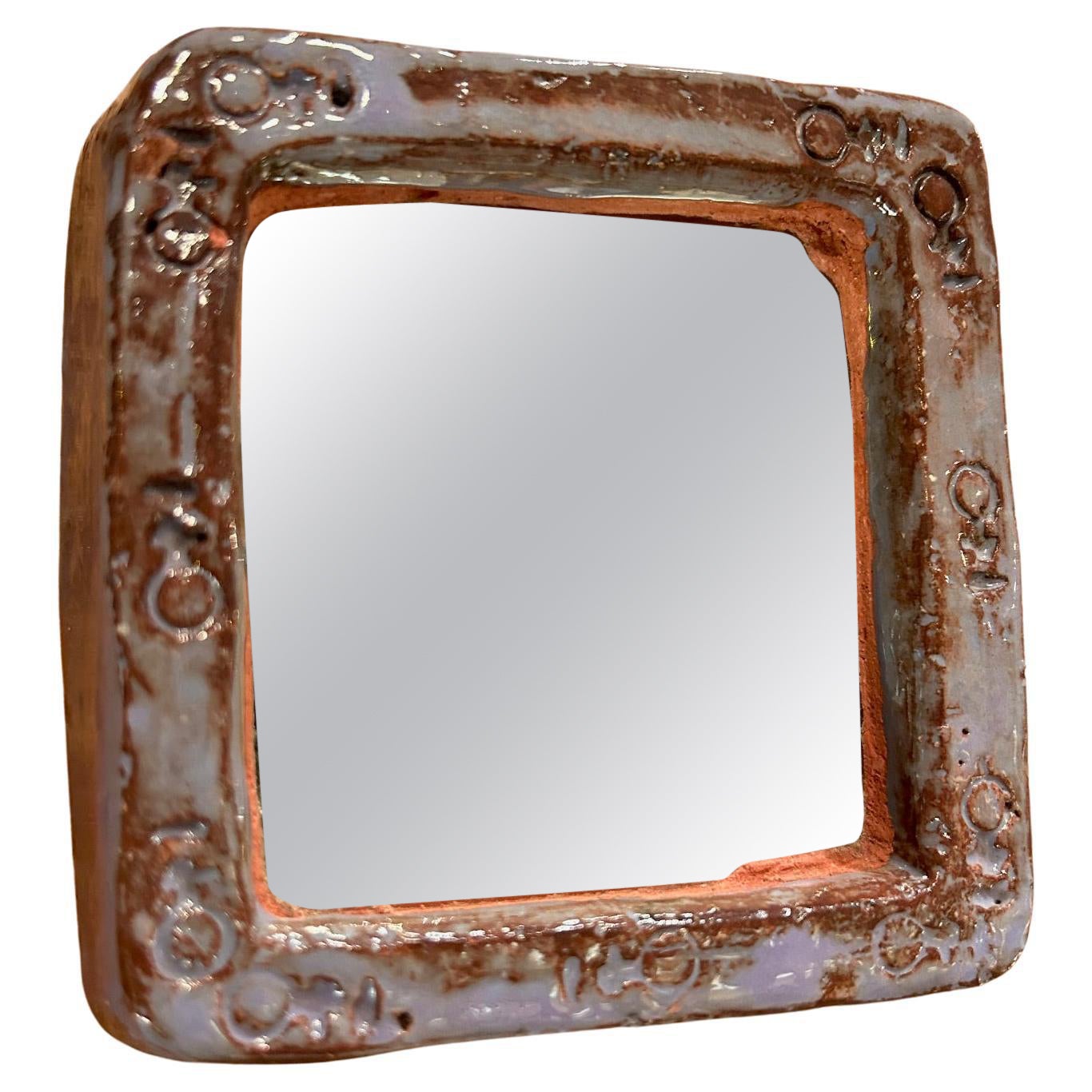 Ceramic mirror by Juliette Derel, France, 1960's For Sale