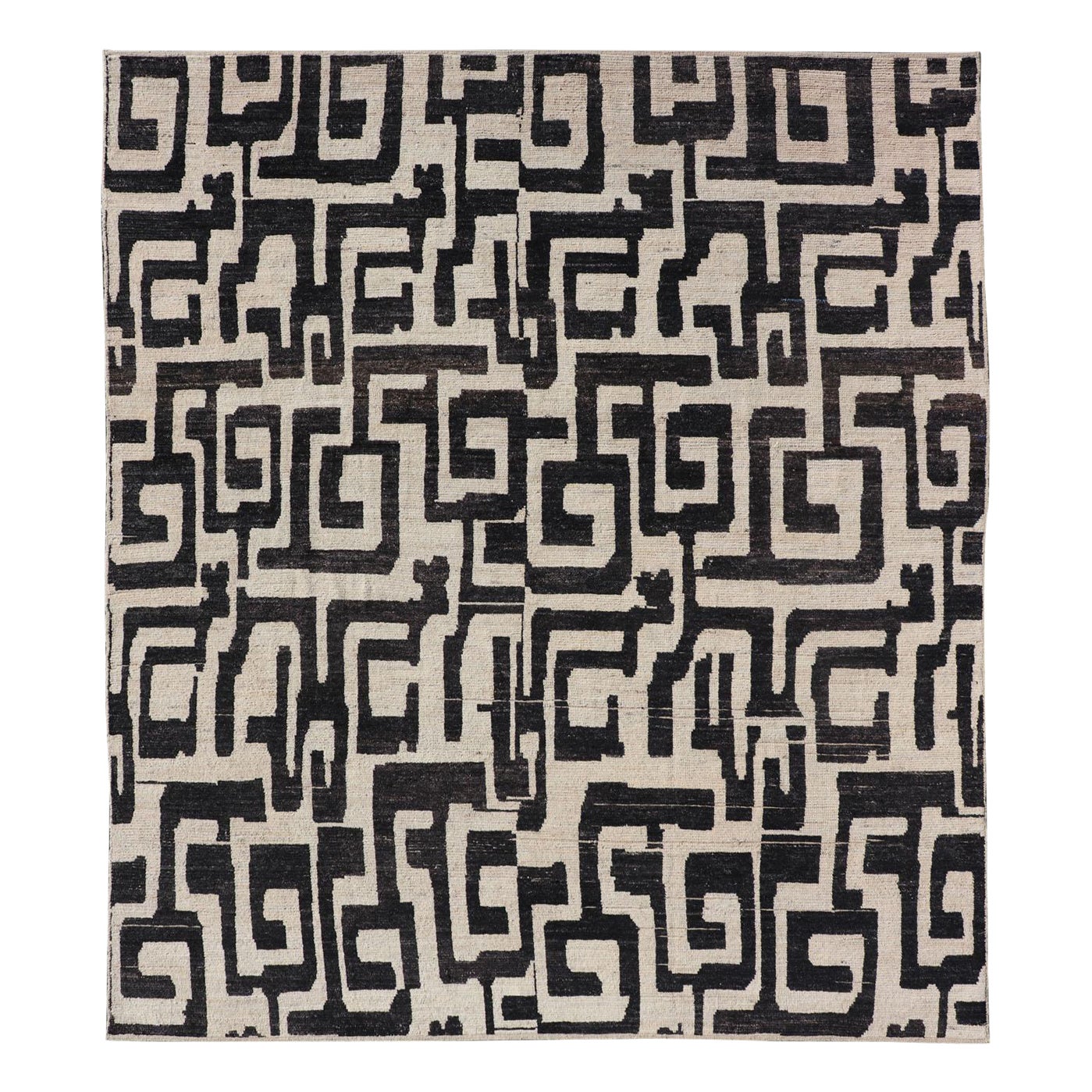 Large Black and Ivory Abstract Modern Casual Rug by Keivan Woven Arts For Sale