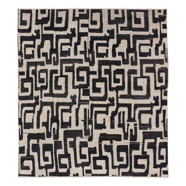 Large Black and Ivory Abstract Modern Casual Rug by Keivan Woven Arts ...