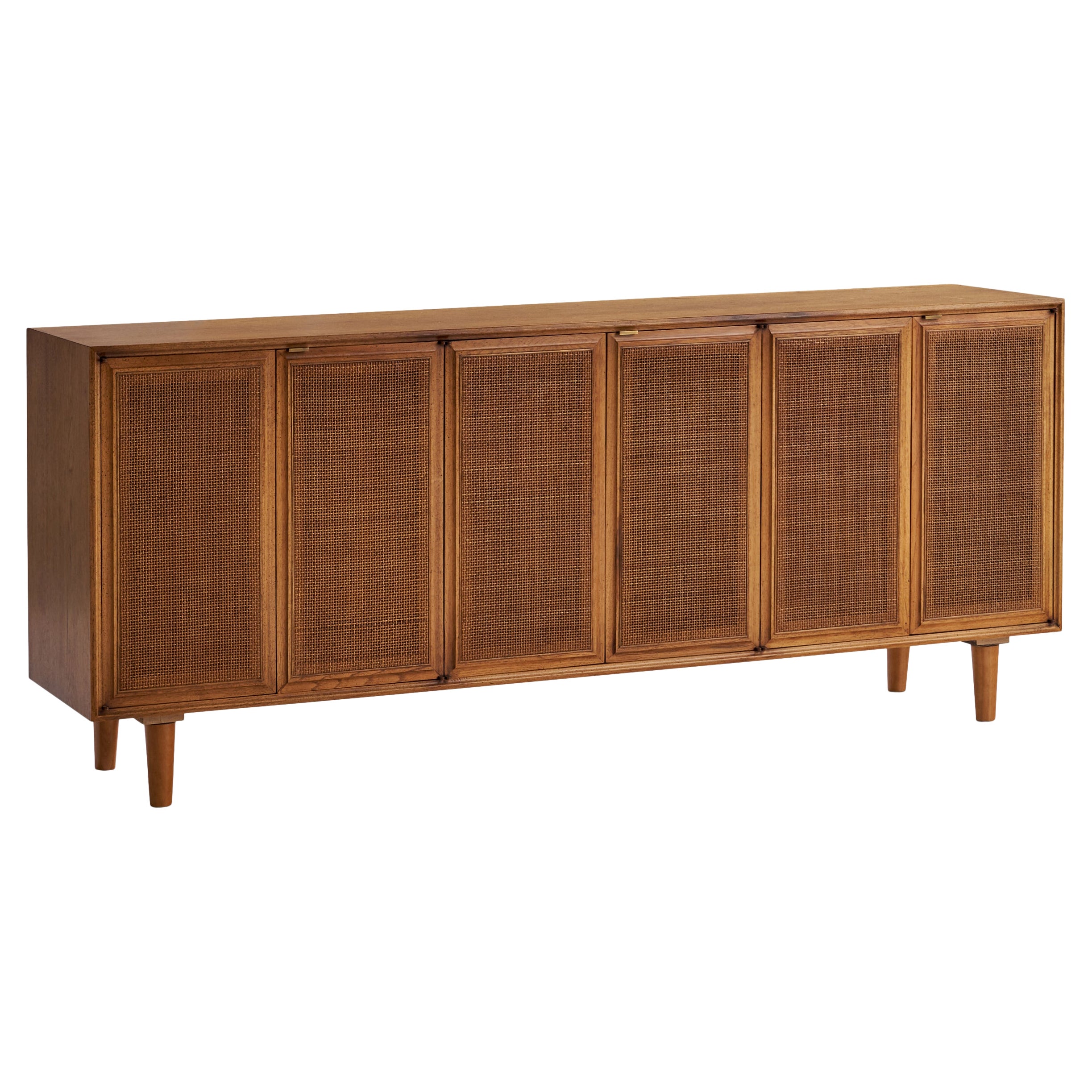 Amerikanischer Designer, Schrank, Nussbaum, Rattan, USA, 1950er Jahre