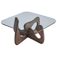 Designer américain, table basse Freeform, pin, verre, États-Unis, années 1950