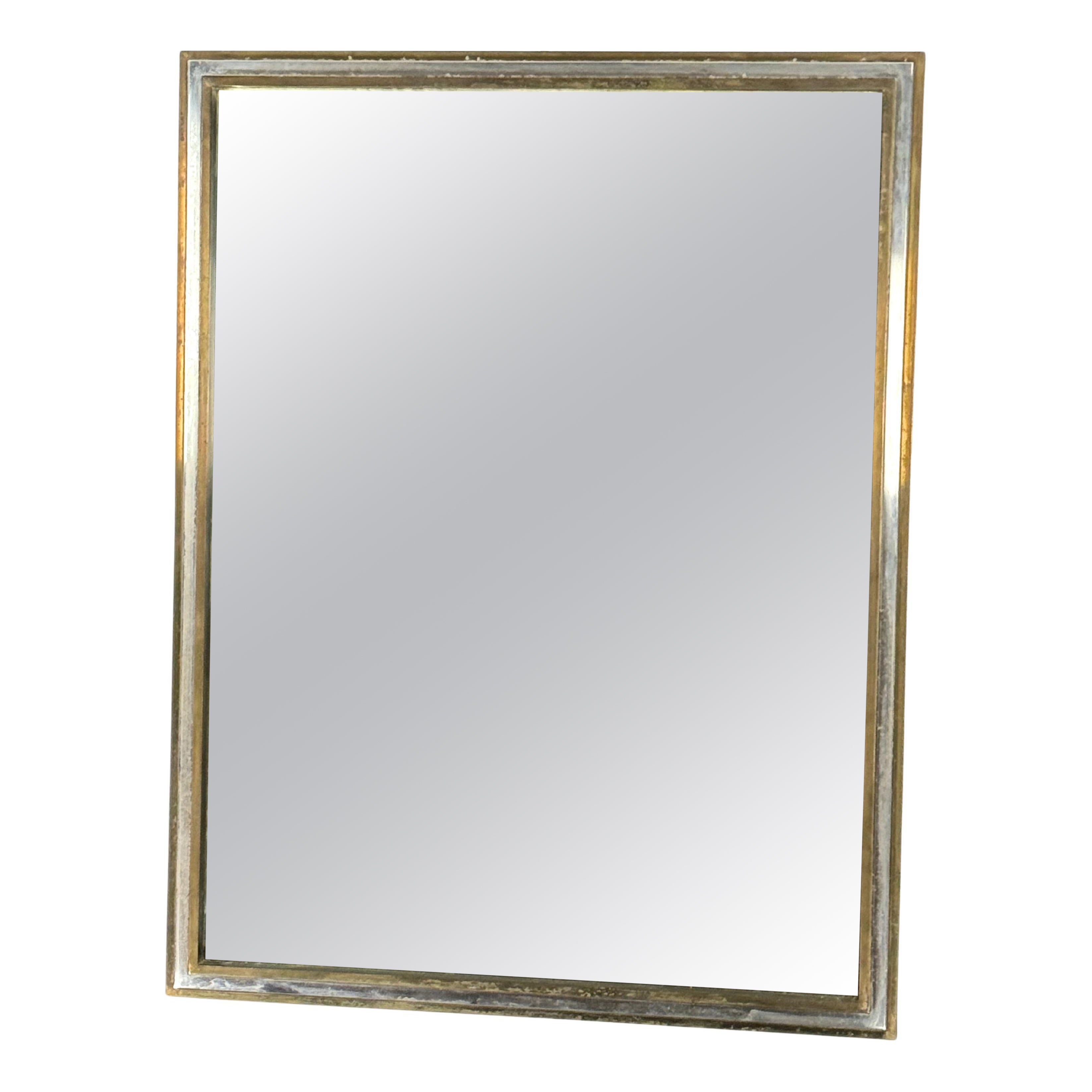 Romeo Rega, vintage mirror with double brass frame and chrome. Italy 1970s For Sale