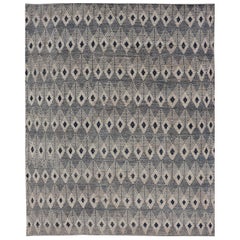 Keivan Woven Arts Large modern diamond Design rug in Navy, Blue and off white