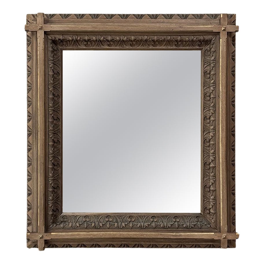 19th Century French Neogothic Oak Mirror