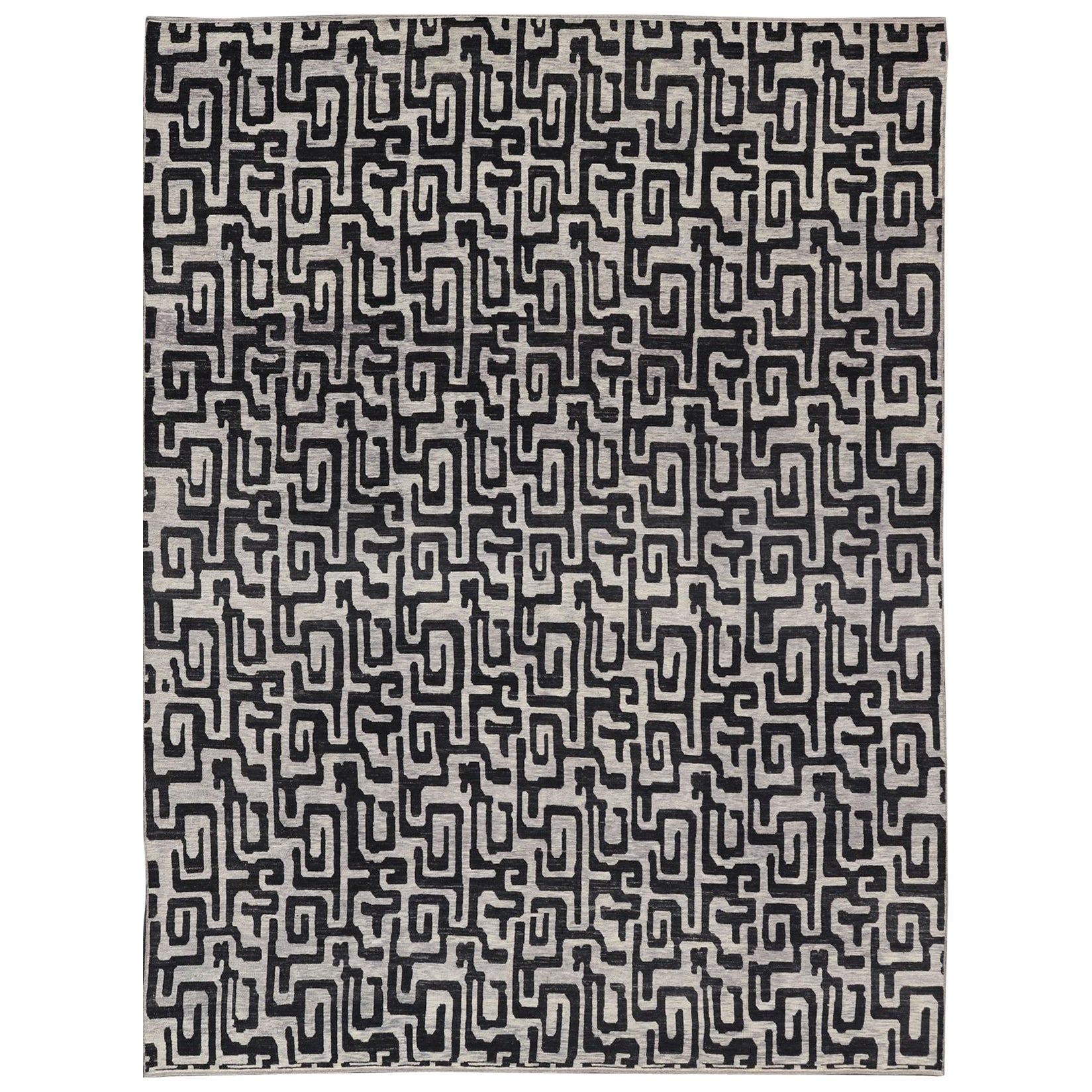 Keivan Woven Arts Large modern rug with diamond pattern in Black and off white