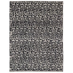 Großer moderner Keivan Woven Arts Teppich mit Diamantmuster in Schwarz und cremefarbenem und cremefarbenem Weiß