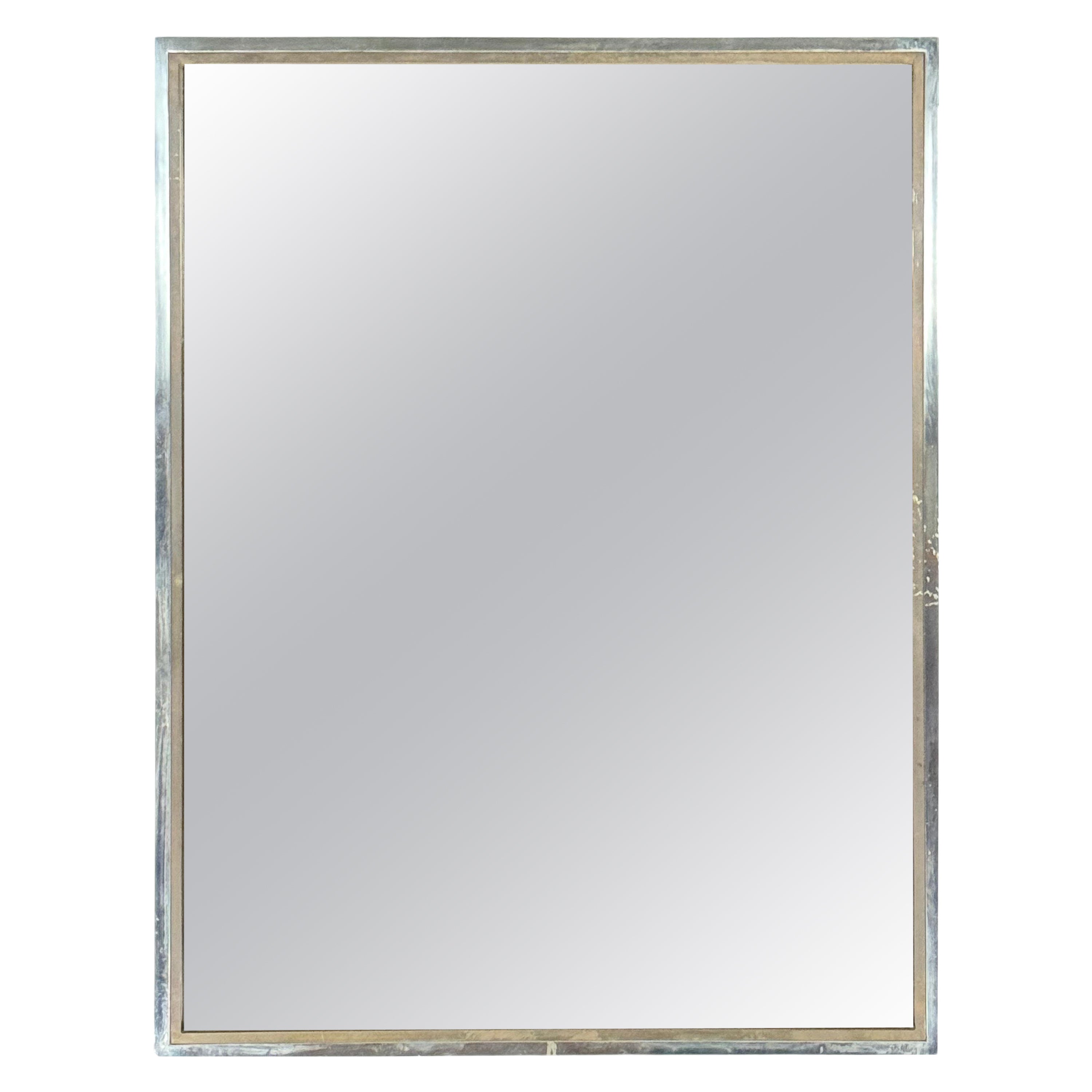 Italian vintage Romeo Rega chrome and brass mirror from 70s For Sale