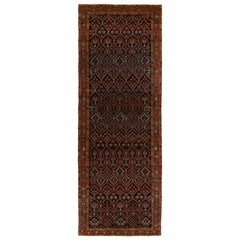 Rare Antique Persian Joshaghan rug in Red, Black & Golden-Brown Floral Patterns