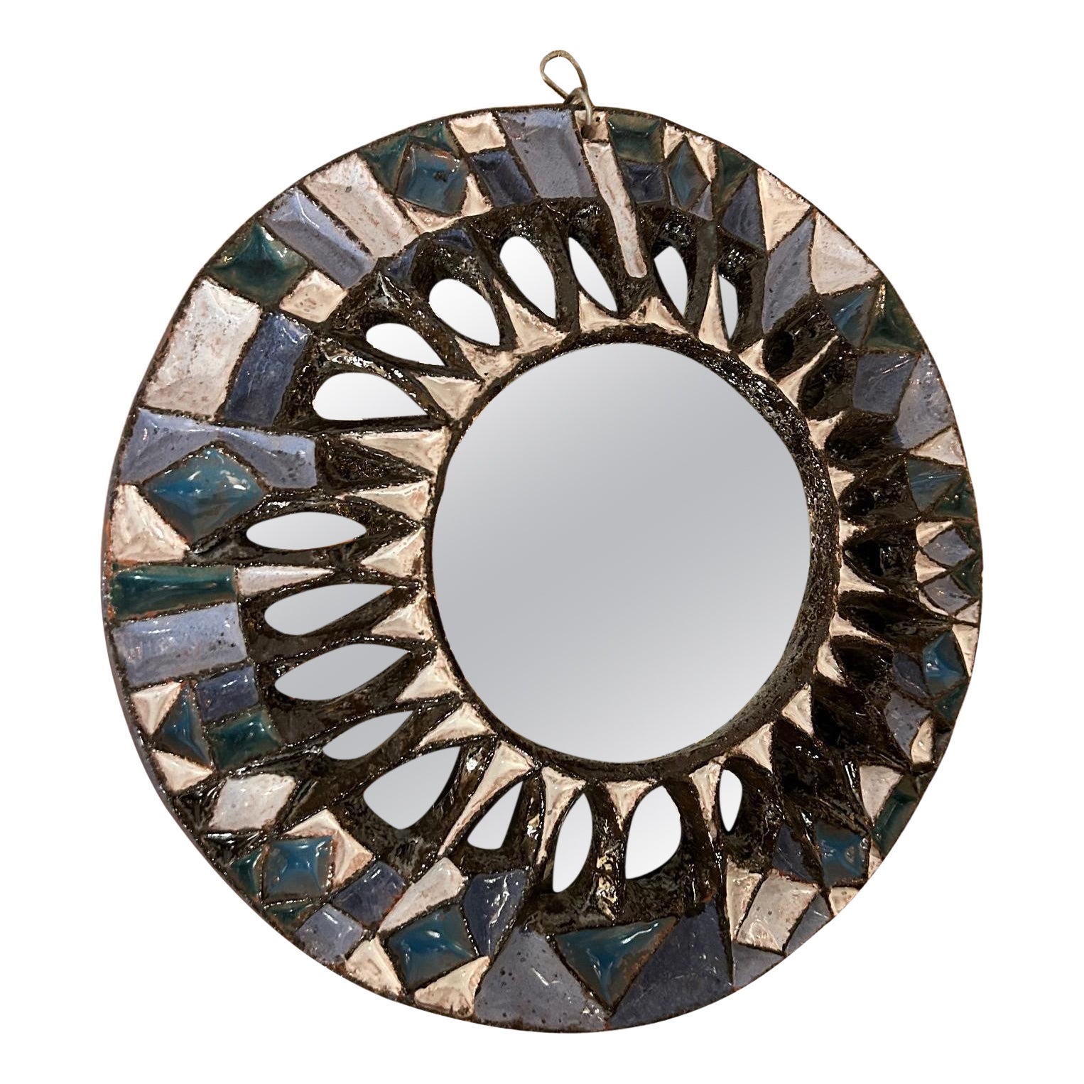 Ceramic mirror by Roland Zobel, France, 1960's