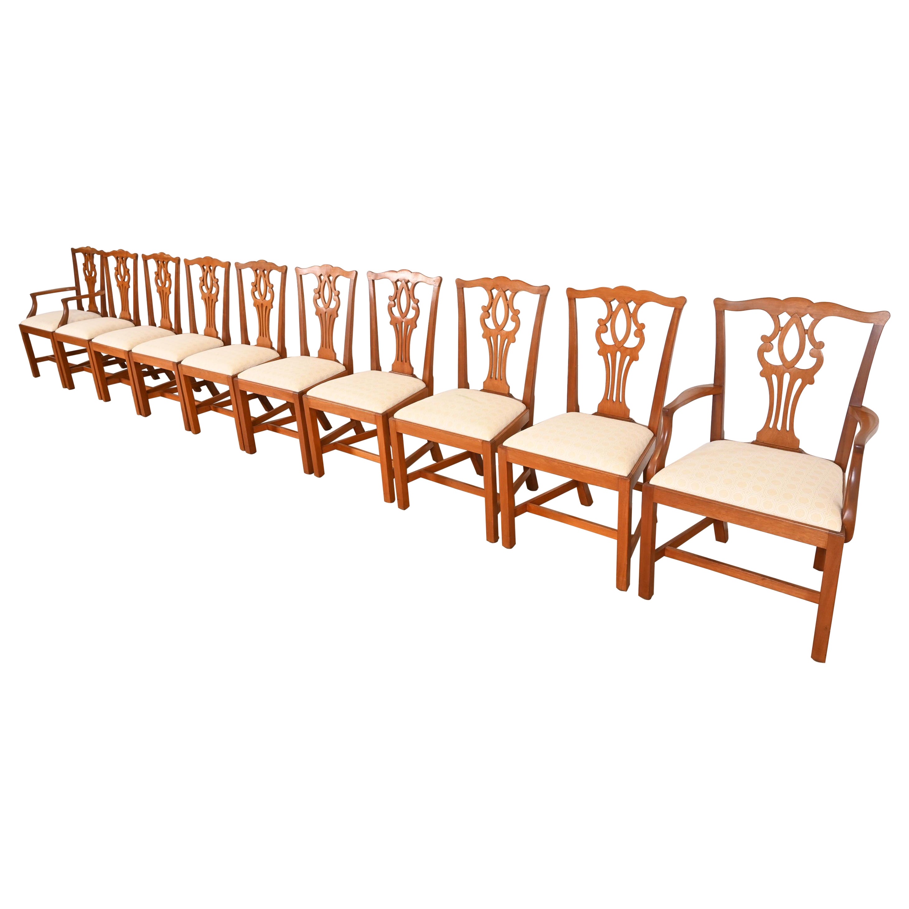Georgian Mahogany Dining Chairs in the Manner of Baker Furniture, Set of Ten