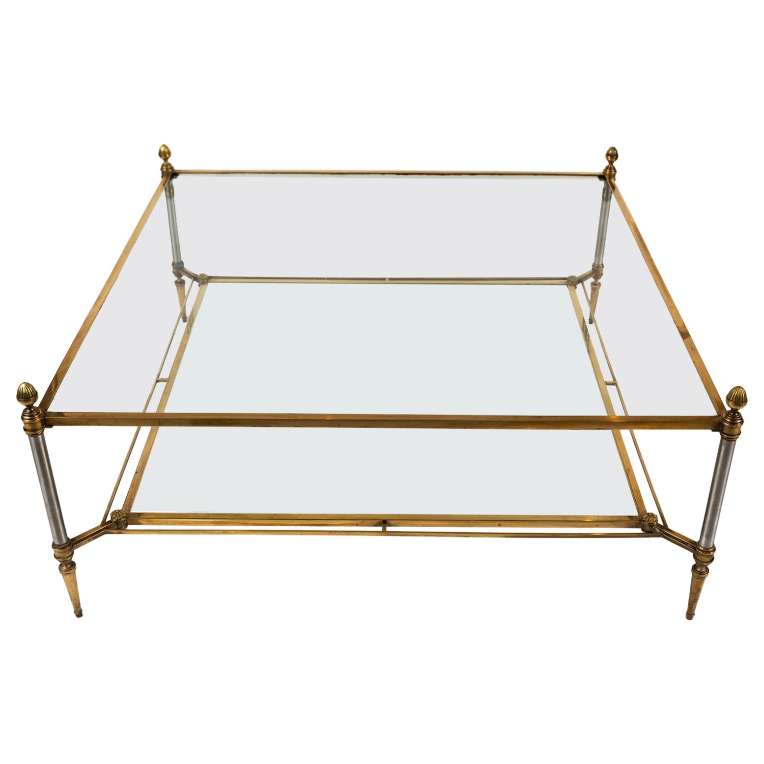 Large 20th Century French Brass Square Coffee Table By Maison Jansen For Sale