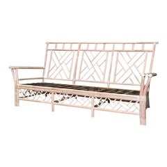 Retro Rattan Chinese Chippendale Style Sofa