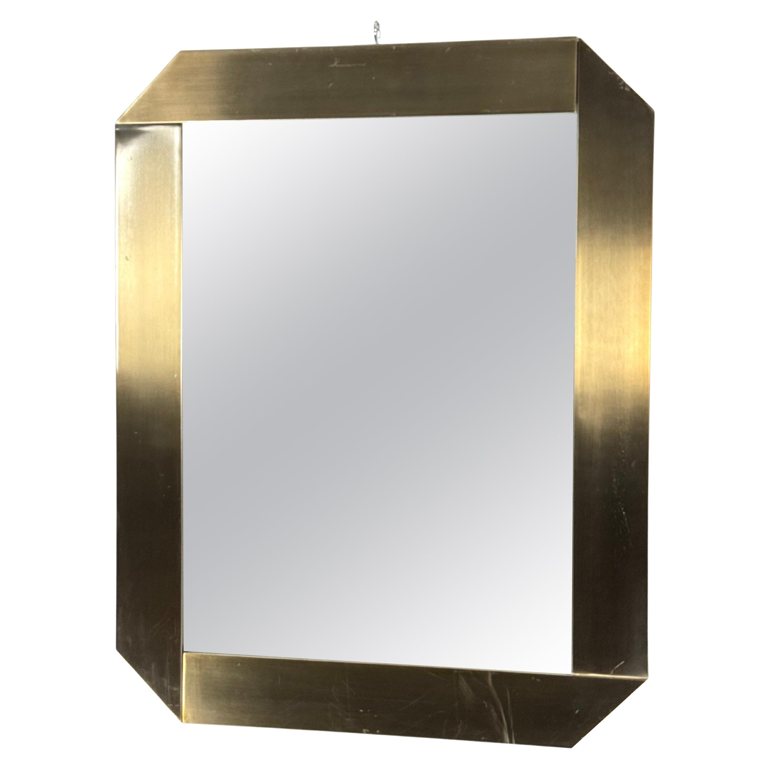 Vintage mirror by Ecolight Milano in brass. Italy 1970s. Labeled For Sale