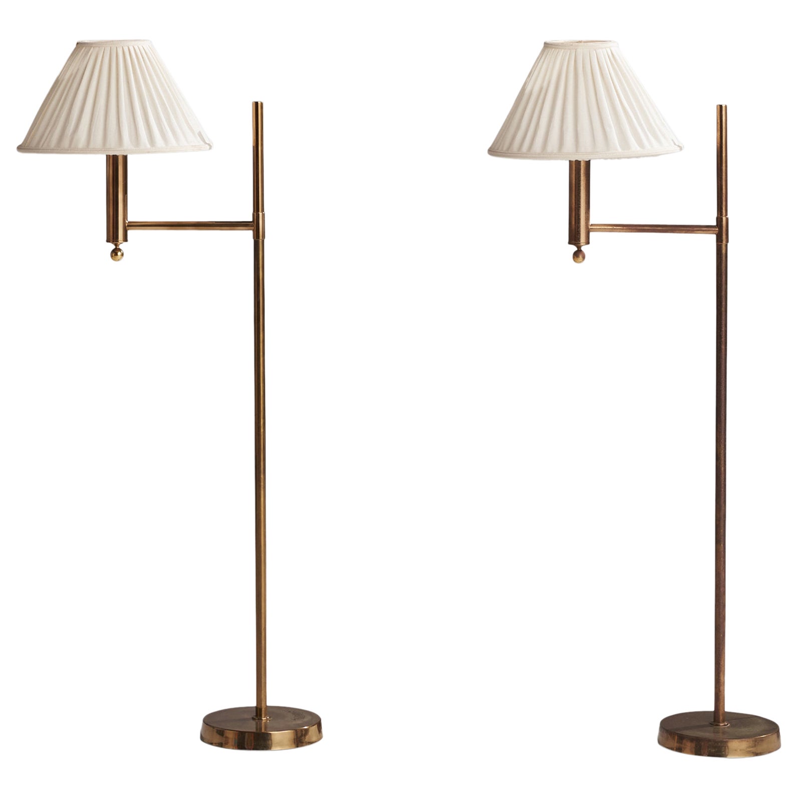 Bergboms, Floor Lamps, Brass, Fabric, Sweden, 1970s For Sale