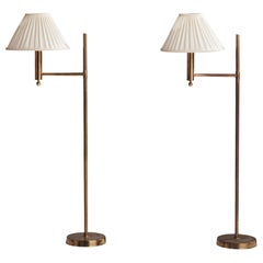 Vintage Bergboms, Floor Lamps, Brass, Fabric, Sweden, 1970s